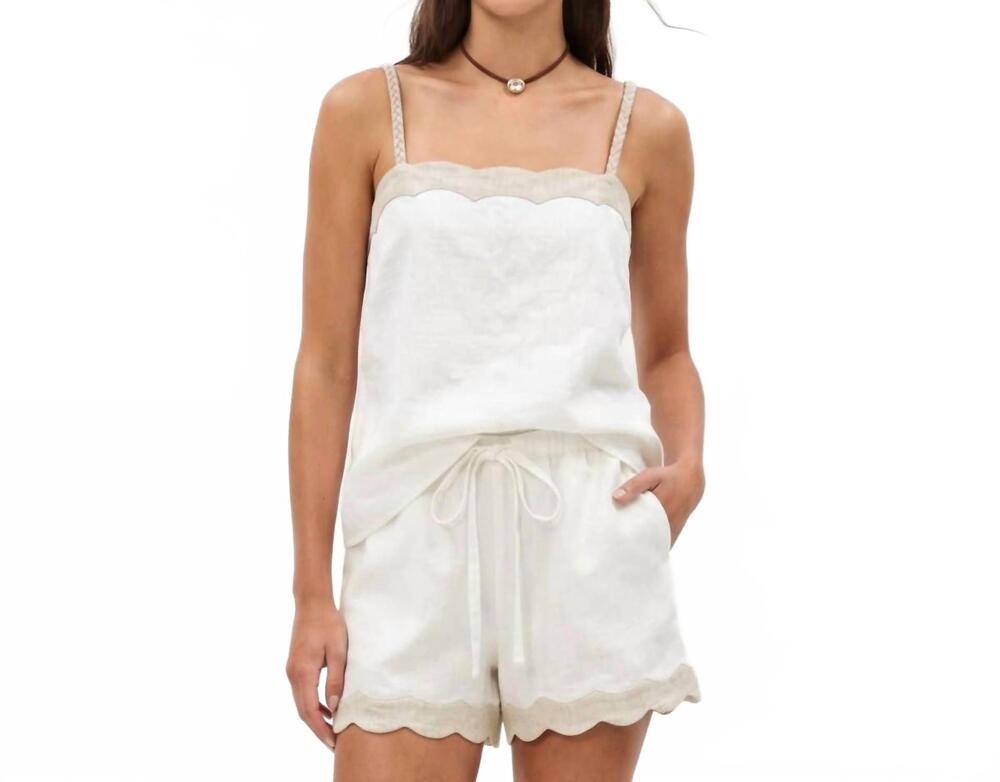 NEW NAKED ZEBRA scallop trim linen tank top in off white